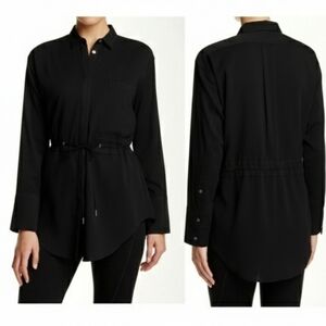 Helmut Lang Women's Belted Button Down Tunic Shirt Black Size Small